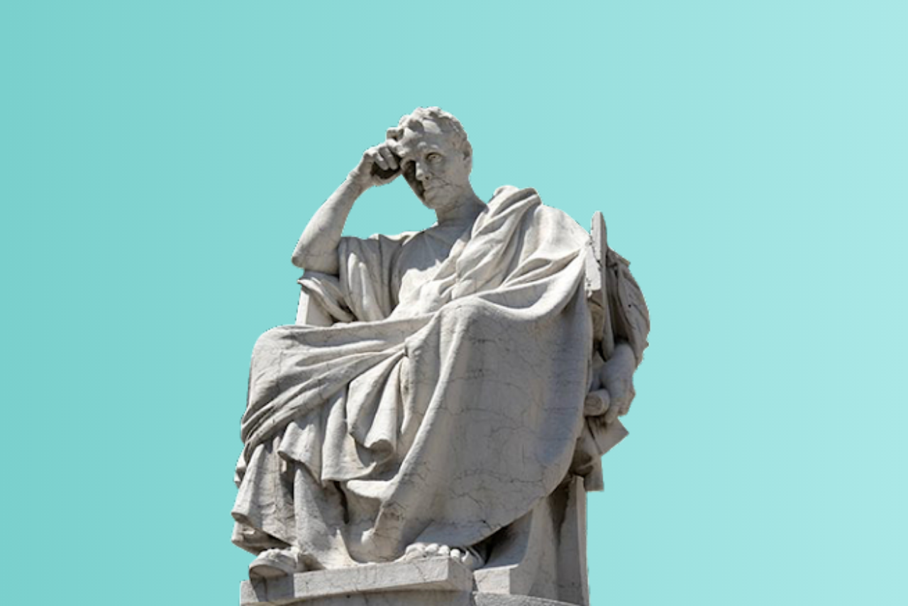Statue of Salvius on a green gradient background