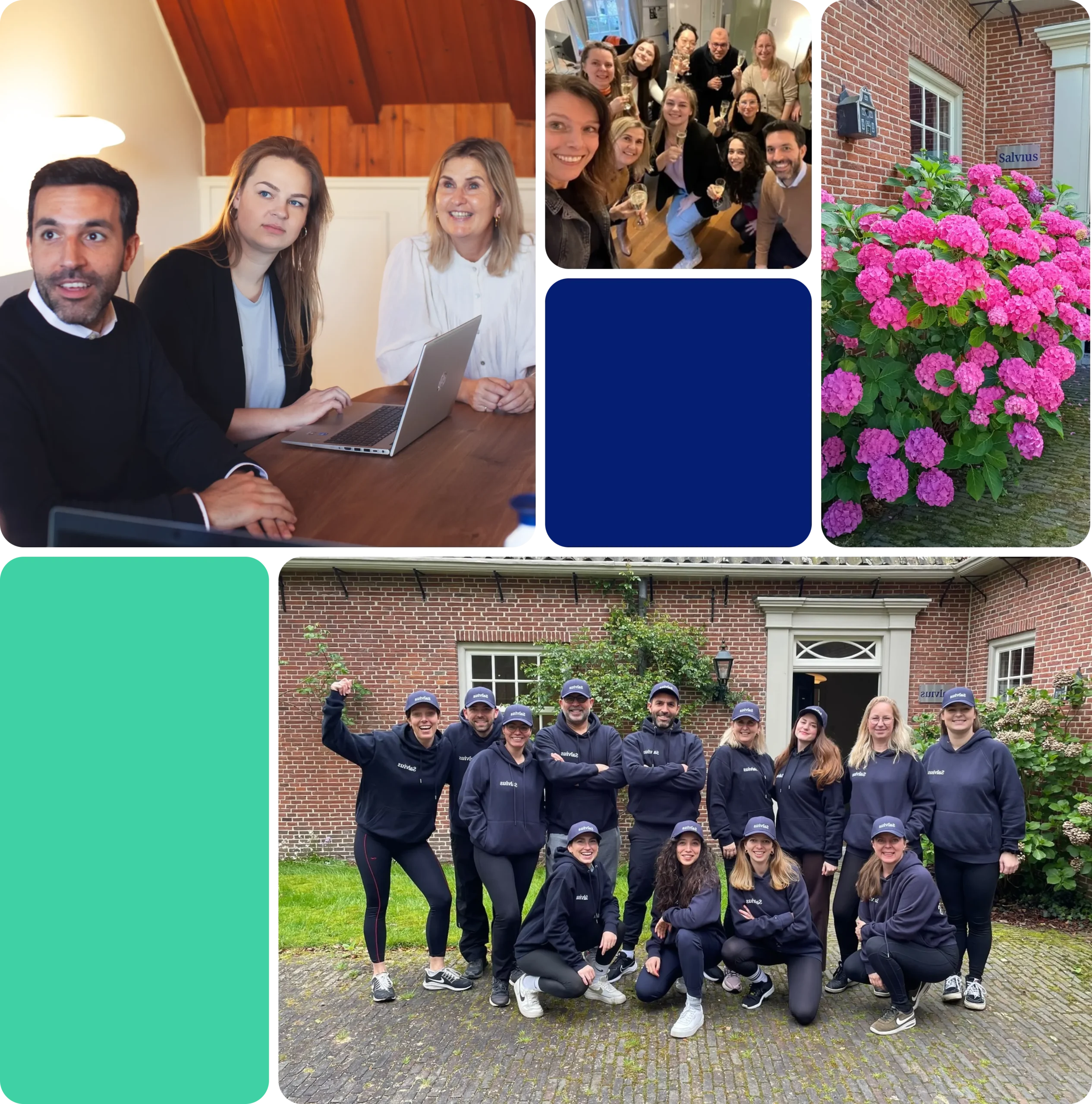 Photo grid of four pictures showing Salvius employees and workplace