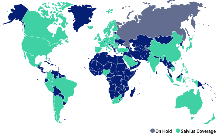 Map of the world with all the countries in which Salvius legal operates